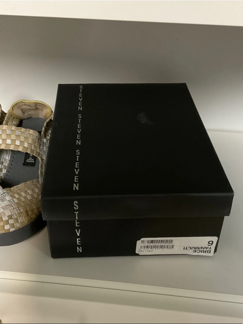Steven By Steve Madden Beige and Silver Woven Mary Jane Wedges
